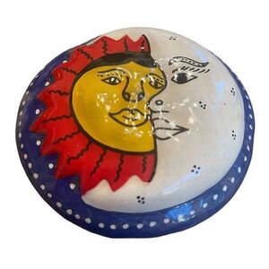 Sun and Moon Cobalt Blue Terracotta Trinket Box Made in Mexico NWOT